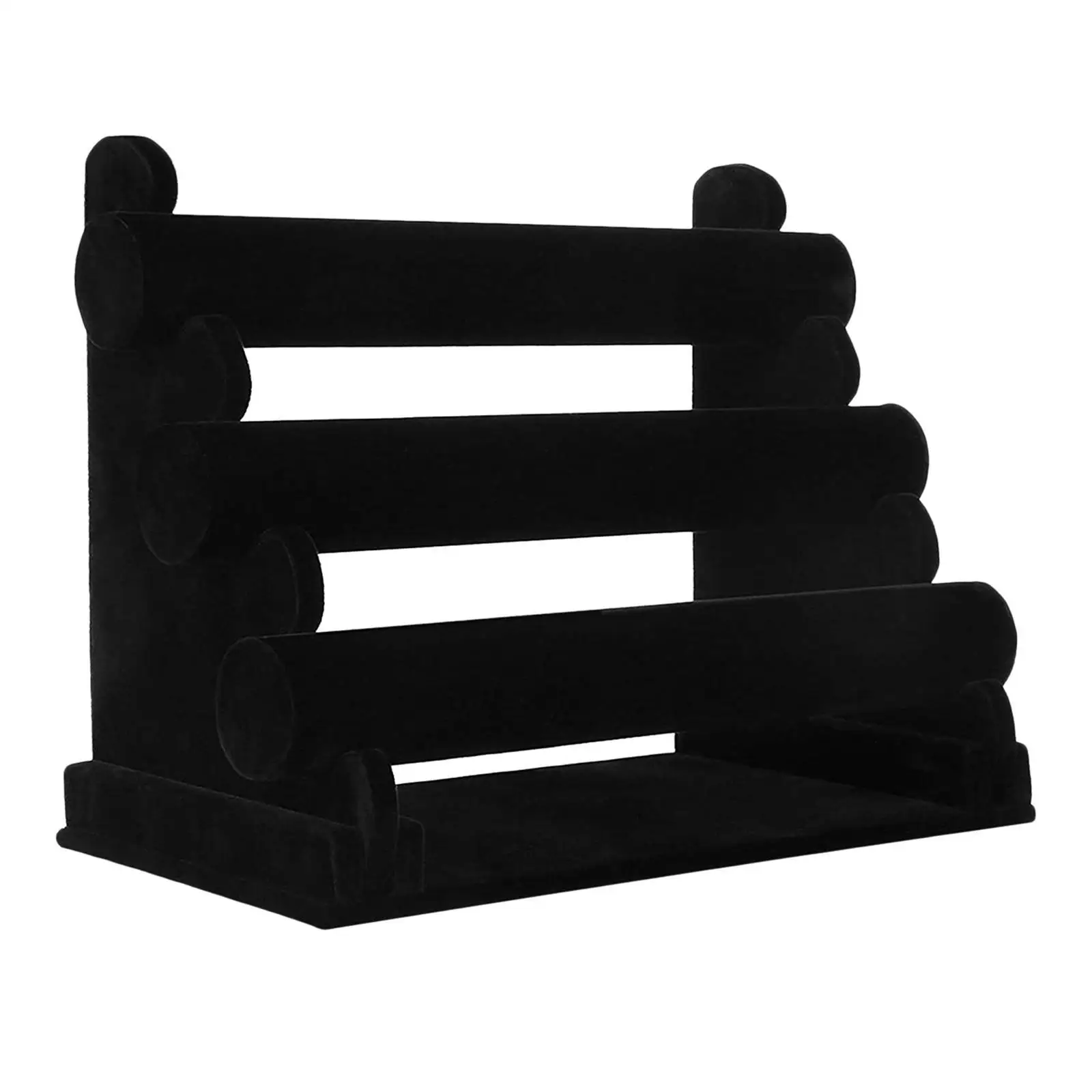 

3-Tier Velvet Jewelry Bracelet Watch Display Holder Stand Organizer Black