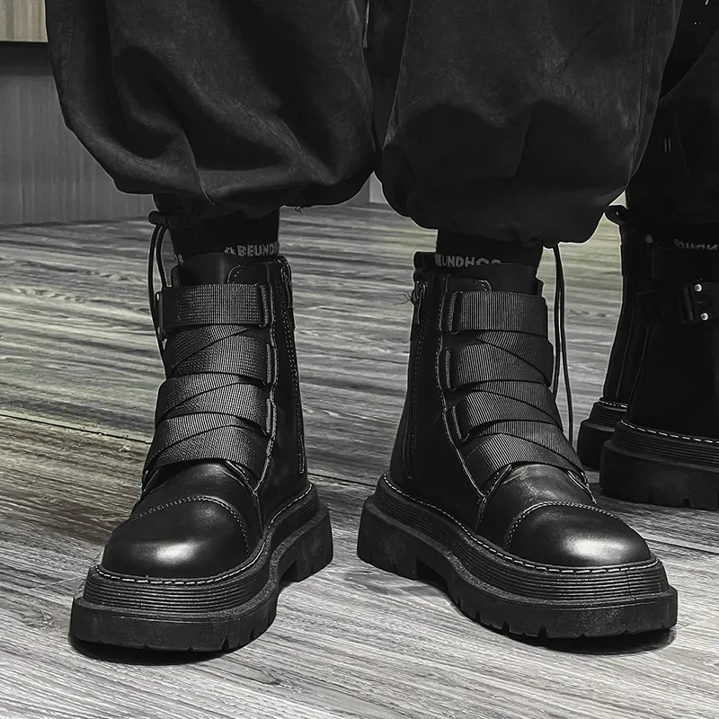

Shoes for Man 2023 New Side Zip Men's Boots Versatile Ankle Boots Male Solid Belt Buckle Round Toe Platform Non Slip Men's Shoes