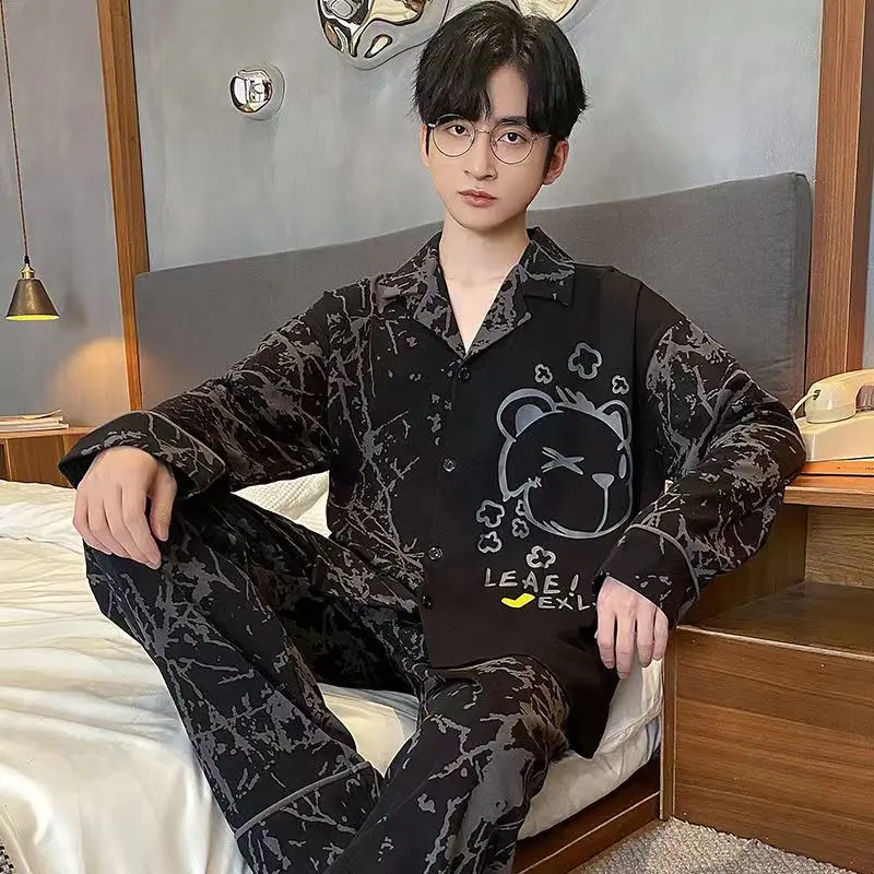 Autumn Spring Pajamas Set for Men Long Sleeved Homewear Japan Style Cartoon Pijama Fashion Cool Nightwear Sleepwear Party Cozy