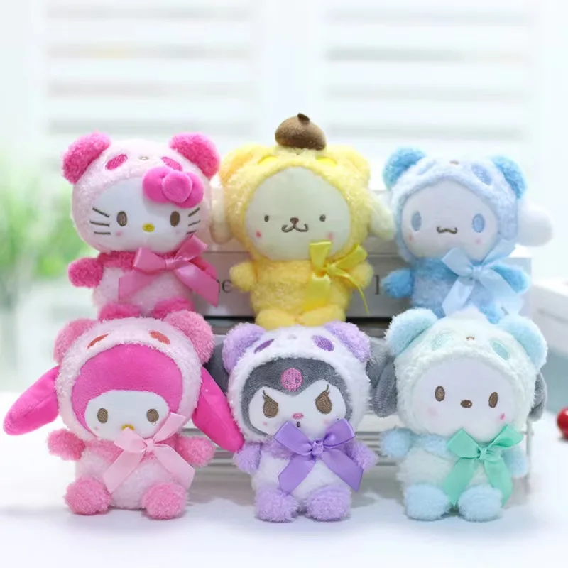 

Sanrio Panda Series Kawaii My Melody Kuromi Cinnamoroll Plush Toy Pompompurin Pachacco Cute Plushie Pendant Doll Anime Kids Toys