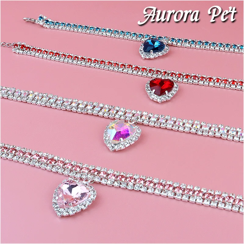 

Pet Collar Cat AccessoriesPet Cat Collar Love Pendant Three Row Diamond Necklace Cat Necklace Pet Accessories Supplies CatCollar