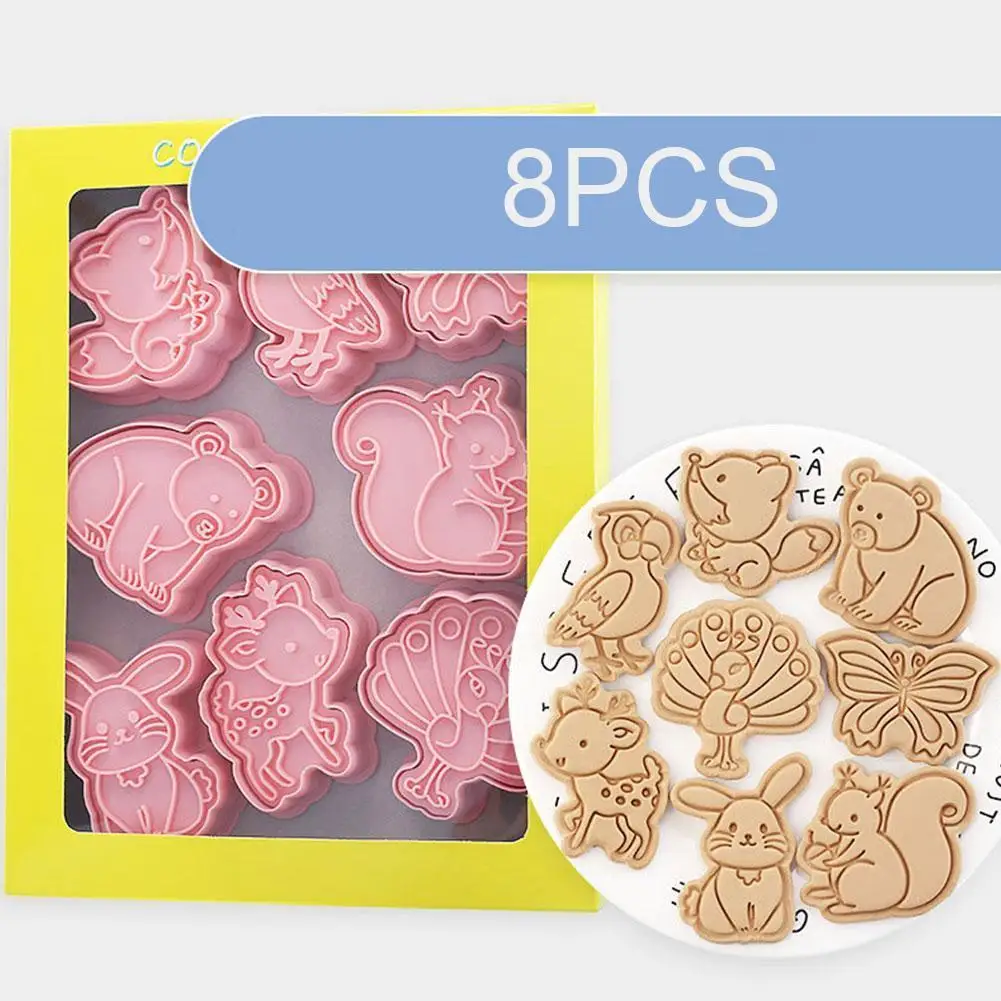 8 Pcs/set Forest Animal Cookie Cutters Plastic 3D Cartoon Pr