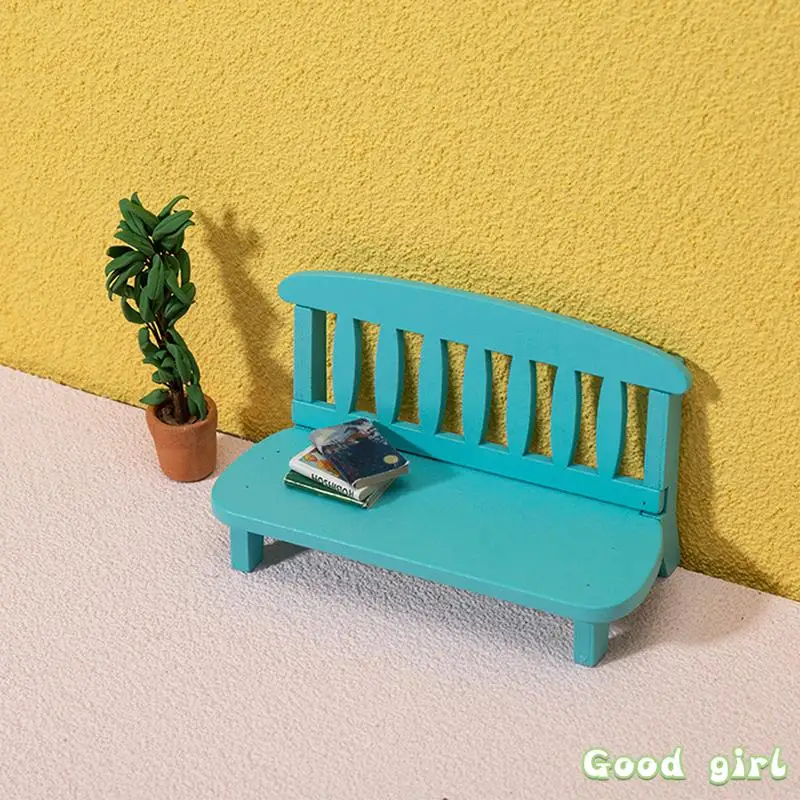 

1Pcs 1:12 Dollhouse Miniature Mini Retro Wooden Backrest Bench Ornaments For Doll House Fairy Garden Landscape Decor Accessor