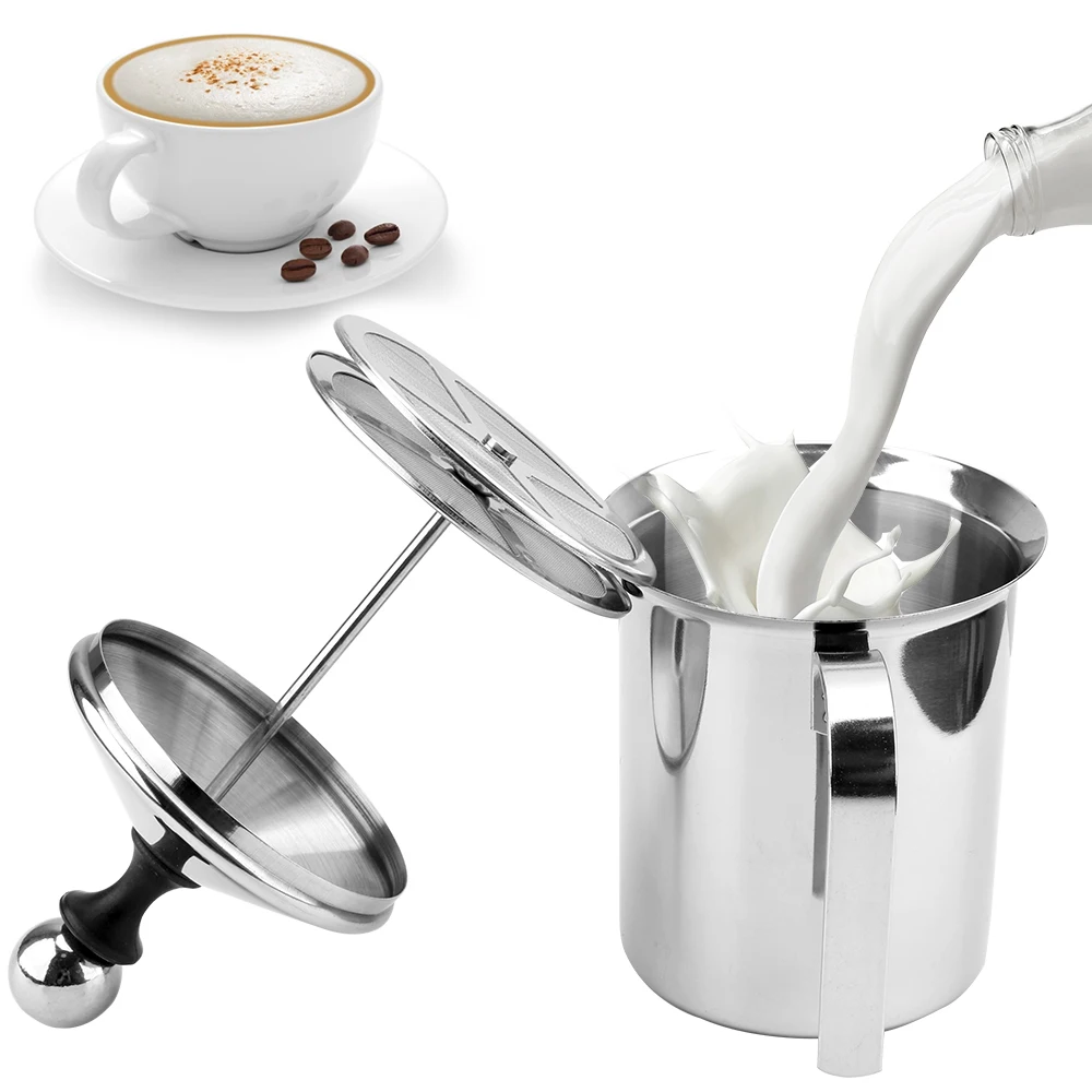 Mezclador de Café Manual de acero inoxidable, Espumador de leche de doble malla, herramientas de cocina, Espumador de café de malla de espuma, 400/800ML