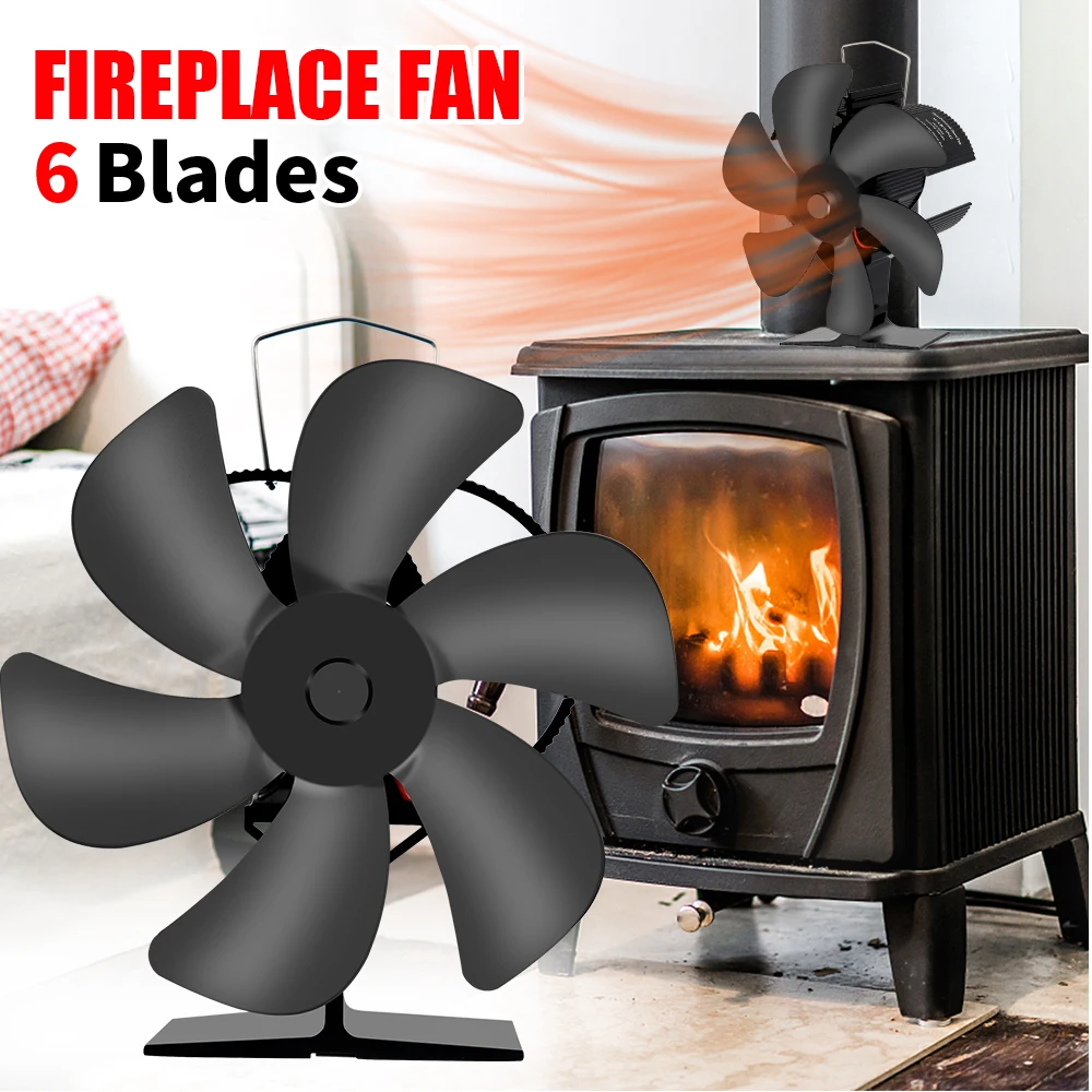 

6 Blade Furnace Fan Quiet High Efficiency Heat Distribution Stove Fan Log Burner Ecofan Thermal Power Fireplace Winter Warm