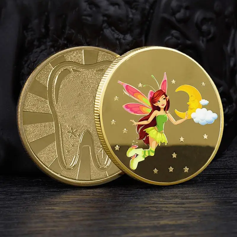 Tooth Fairy Gold Plated Coin Teeth Lost Flower Fairy Commemorative Coin Creative Gift For Kids Growth Record Coin Collection
