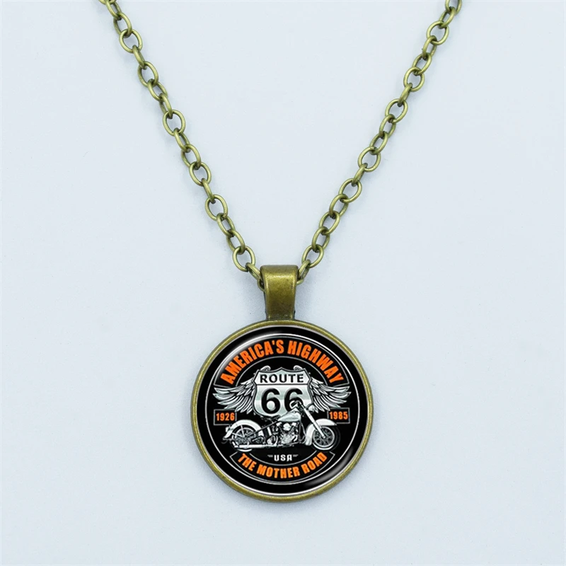 Винтажное ожерелье с рисунком мотоциклов флаг США маршрут 66 дизайн стеклянный