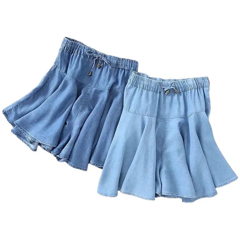 

New Summer Fashion Women Denim Shorts Solid Streetwear Loose Drawstring Shorts Skirts Mini Shorts -