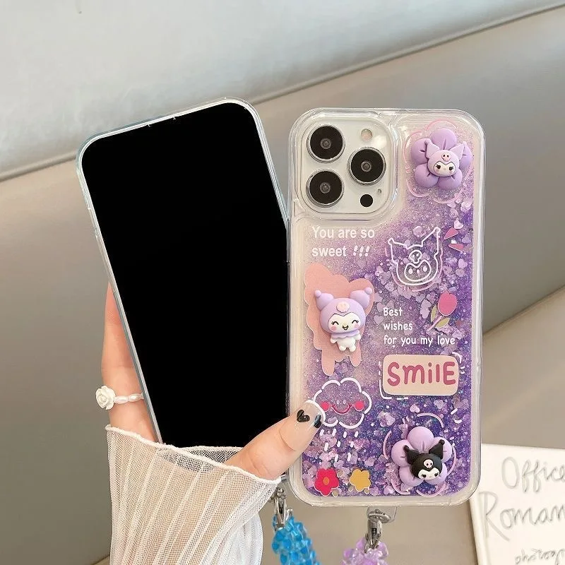 Sanrio Cinnamoroll  Kuromi Quicksand Phone Cases For iPhone 14 13 12 11 Pro Max Mini XR X XS MAX 8 7 Plus SE Anti-fall Cover
