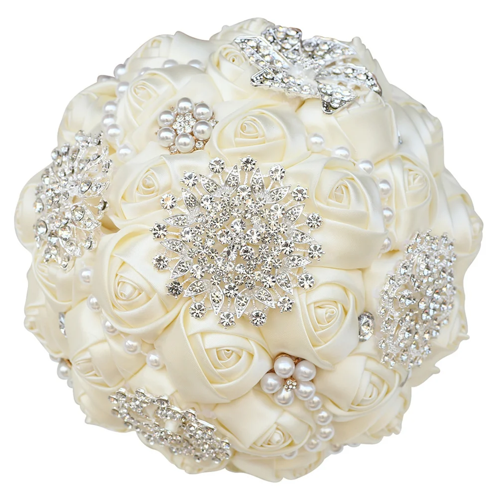 

VOHSIAHPO Girls Wedding Bouquet Bridal Milky White Ball Bouquet Bridesmaid Rose Artificial Flower Wedding Accessories