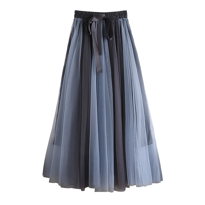 KOLLSEEY Brand Silky Gothic Metallic Pleated Long Skirt High Waisted A Line Satin Skirts Womens Korean Style 2022 New Summer enlarge