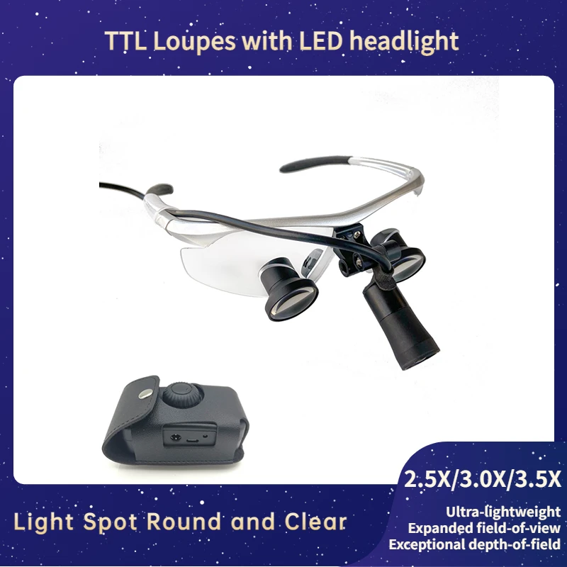 

New TTL(Through The Lenses) Customized Dental Surgical TTL Loupes with Spotlight LED Headlight （TTL2.5X/3.0X/3.5X+06 Lamp)