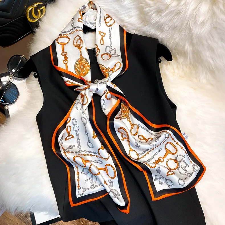 

Модные обтягивающие шарфы с принтом, 100% реальная Женская Косынка, роскошная брендовая повязка для волос, сумка, ленты, фуляр