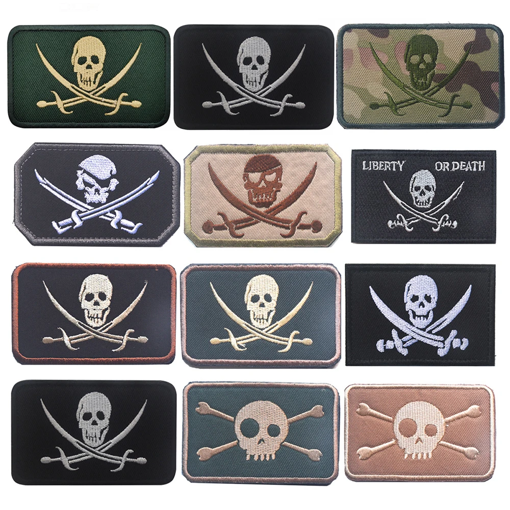 

Pirate Jolly Rogers Skull USA Navy Embroidery Patches Badges Emblem Military Army 8*5cm Accessory Hook and Loop Tactical