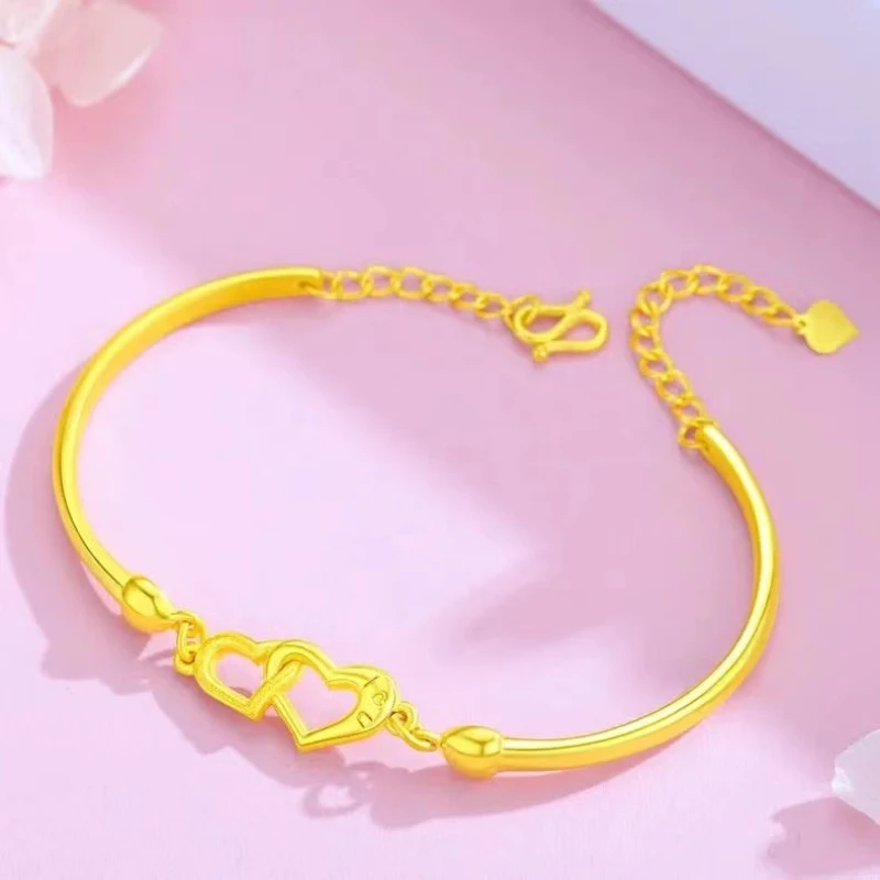 Вьетнамский жесткий золотой браслет в иностранном стиле женский форме сердца