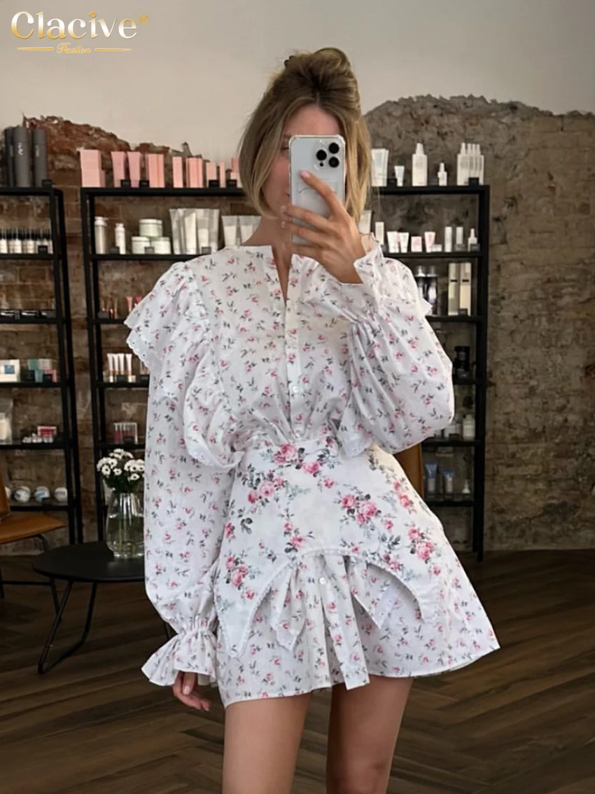 Clacive модное свободное женское платье с принтом повседневное мини-платье круглым