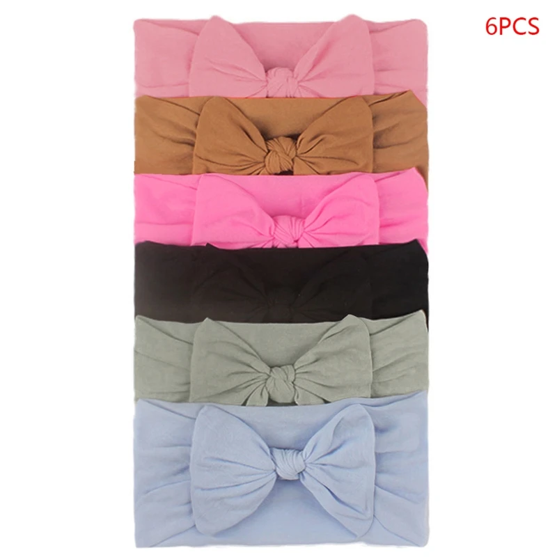 

6Pcs/Set Baby Girls Lovely Bow Hairband Elastic Wide Headband Stretch Knot Bandanas Turban Headdress Clothing Accessories