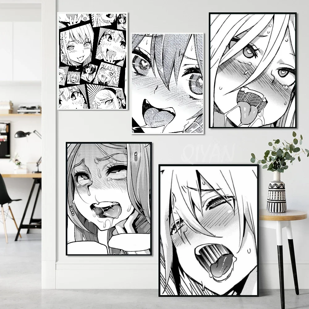 A-Ahegao манга девушка плакат наклейки художественные настенные фрески Декор