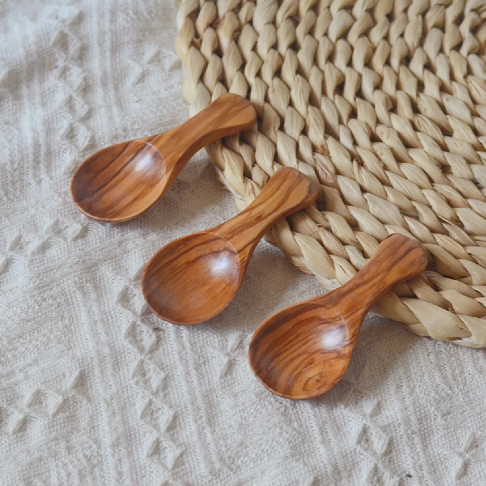 New Italian Olive Wood Spoon Mini 10 pieces Smooth Small Milk Powder Spoons Little Natural Wooden Coffee Spoons Wholesale