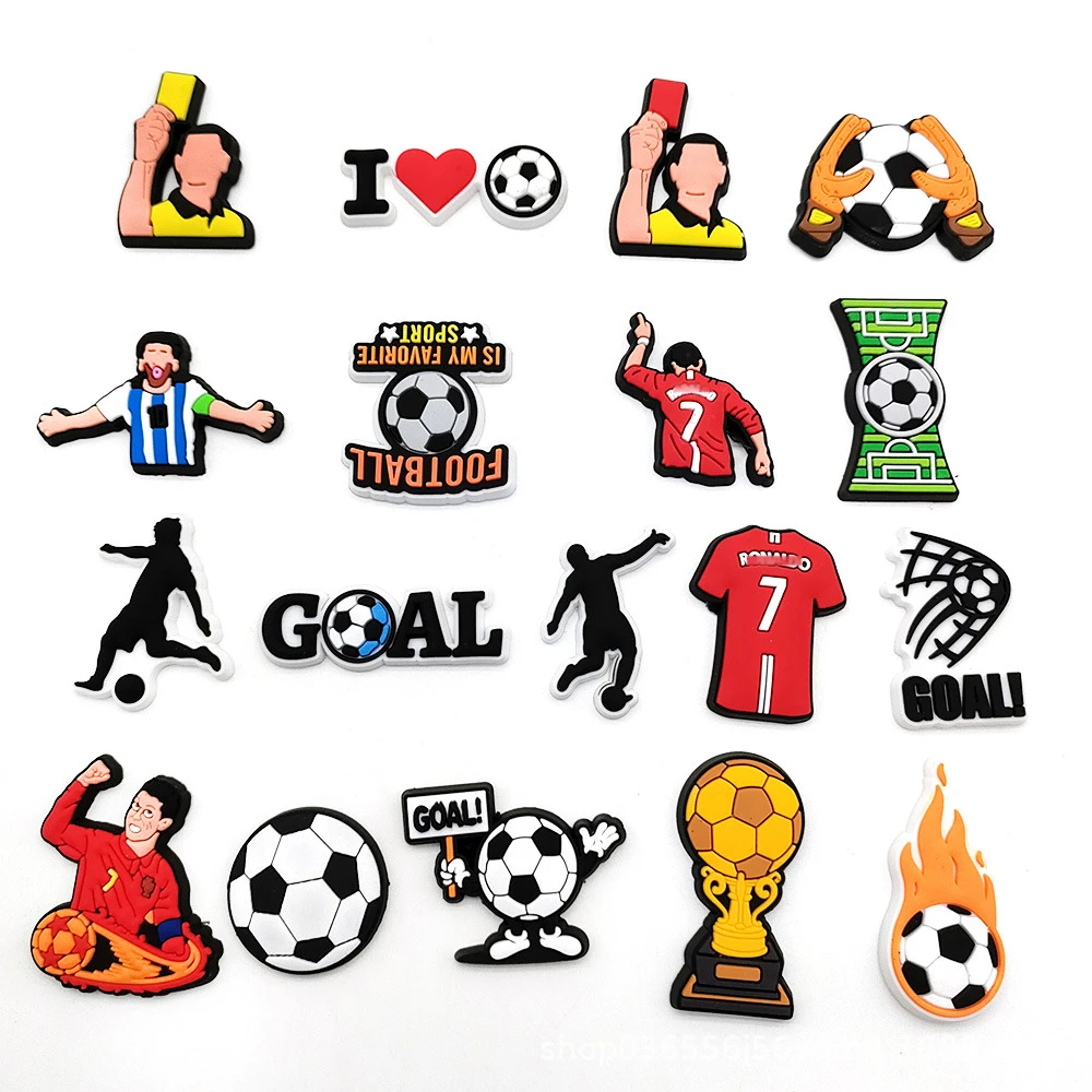 18Pcs /set Football Sports Shoe Charms PVC Sandal Decoration DIY Wristbands For JIBZ Croc Shoe Accessories Kids Favor Gift