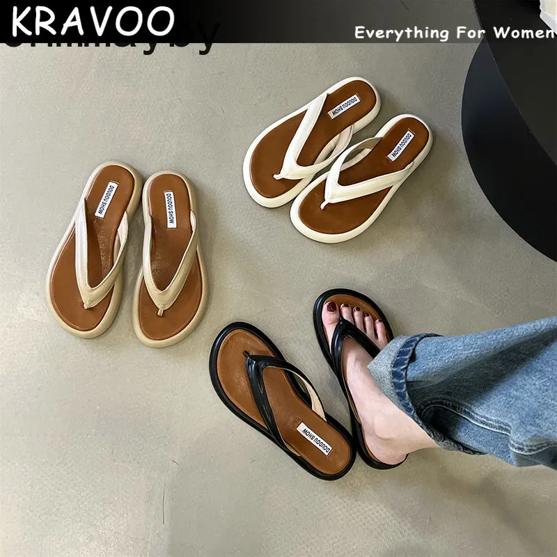 

KRAVOO Summer Flip Flop Designer Slides Comfort Flats Slippers Soft Sole Women Sandals 2023 Women's Ladies Outdoor Beach Shoes