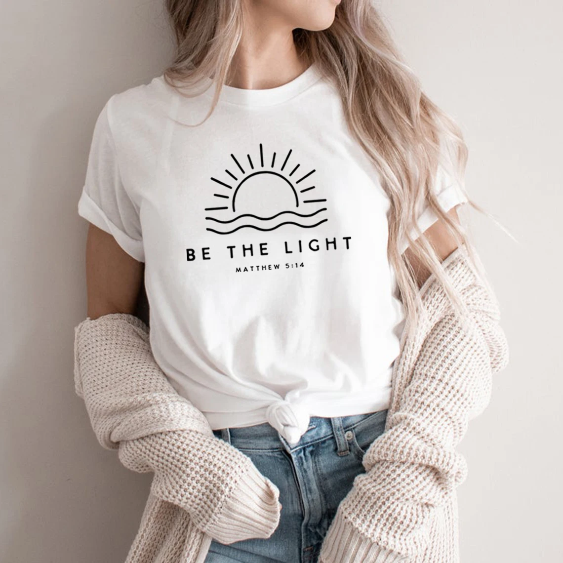 Be The Light T-shirt Gift for Christians Mathew 5:14 T Shirt Bible Verse Shirt Women' T-shirts Religious Tees Faith Top