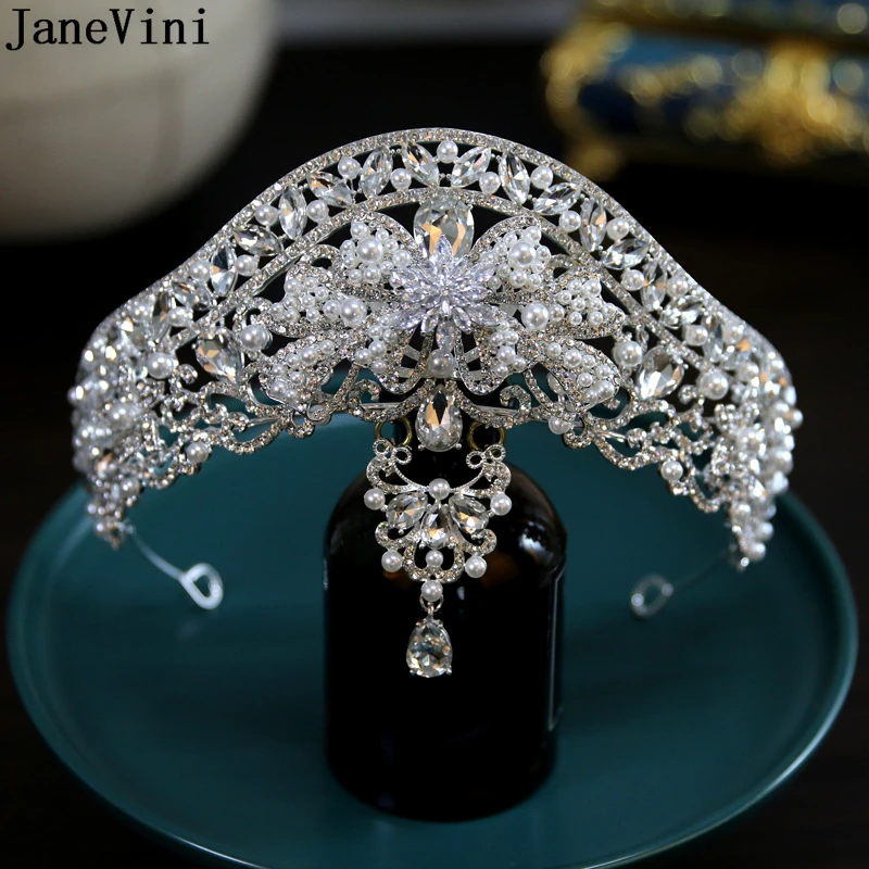 

JaneVini Baroque Wedding Headband Crystal Bridal Crowns and Tiaras Pearls Hair Jewelry Accessories Women Rhinestone Headwear