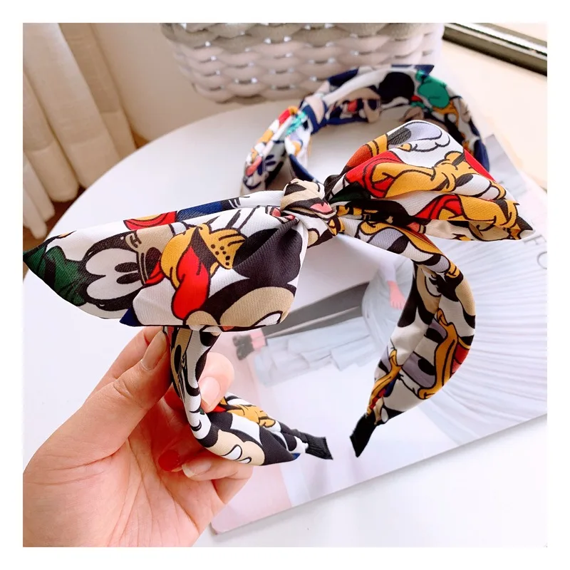 

Disney cartoon spring new retro cute Mickey Donald Duck printed chiffon bow headband hair rope