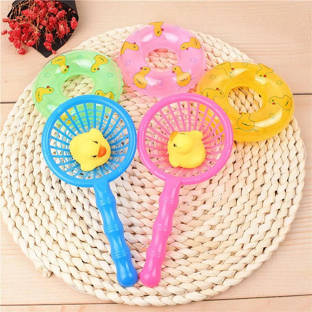 5Pcs/set Animals Swimming Bath Toys Soft Floating Rubber Duck FishNet Swimming Rings Bathing Water Toy for Baby Bath Bathtub