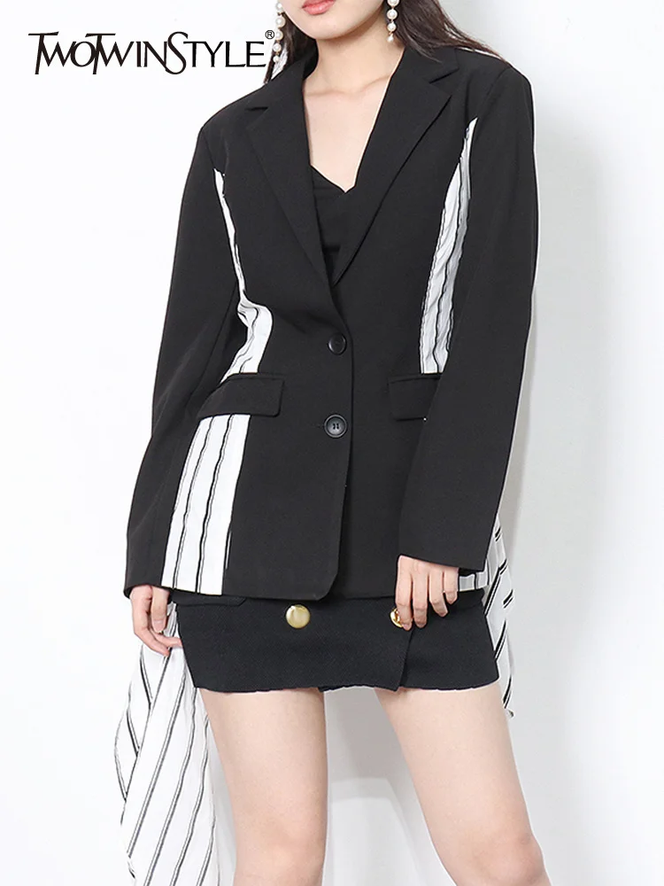 

Женский блейзер TWOTWINSTYLE, в полоску, с асимметричным подолом и длинным рукавом, новинка 2022