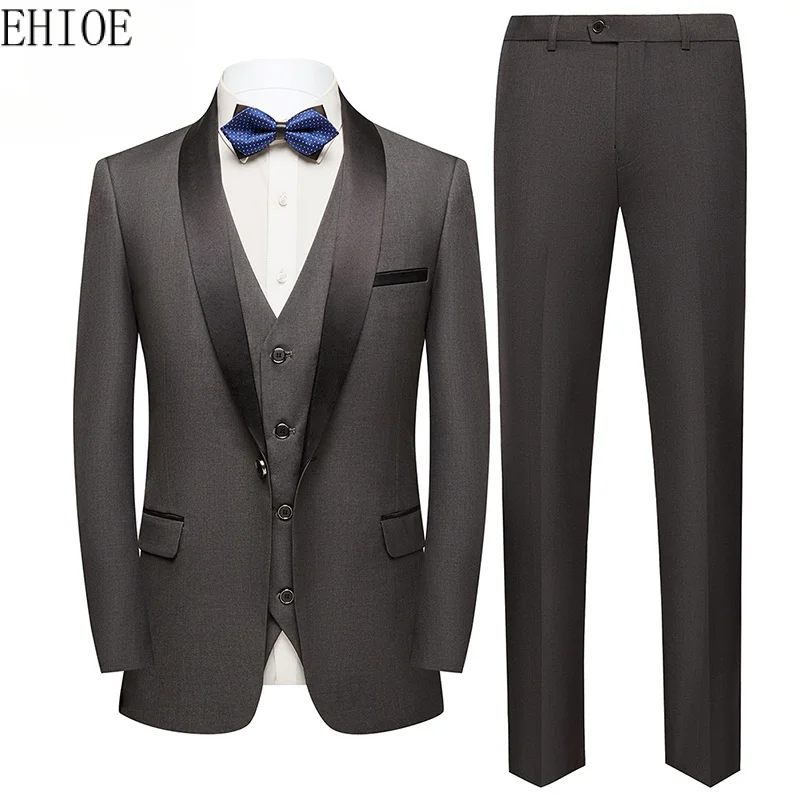 

(Jacket Vest Pants) Men Suit 3 Piece Solid Color Business Formal Workwear Groom Wedding Dress Prom Banquet Party Tuxedo 6XL