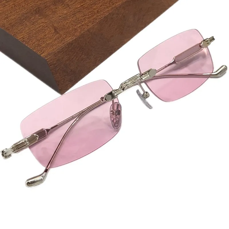 2023Lux CHRetro-Vintage Round Square Rimless Pink Blue Sunglasses UnisexNoriginl Case SF54-21-140Light Titanium Colo-Fading Gogg