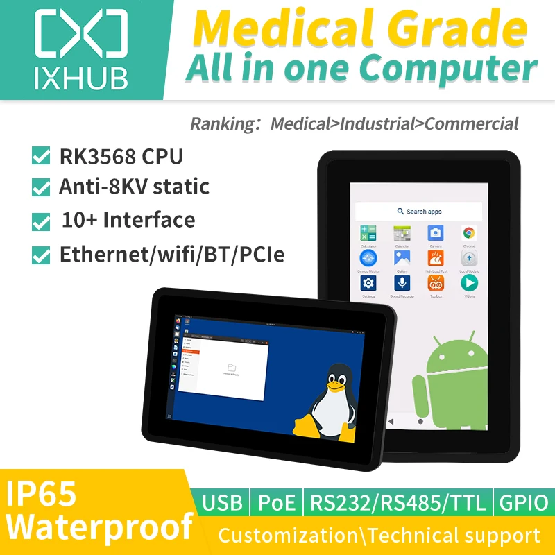 IXHUB 7-дюймовый встроенный POE Android-планшет Linux Ubuntu HMI с сенсорным экраном и открытой