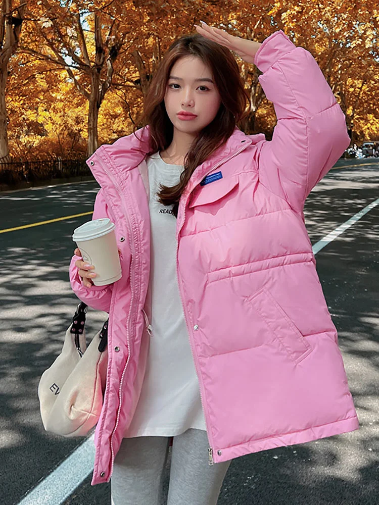 VelvetElements New Winter Down Cotton Jackets Women's Clothes Short Parkas Slim Hooded Warm Winter Coats Female Blue Overcoat