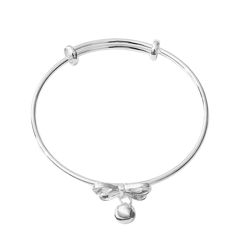 

Sweet Cute Bowkont Bell Bangle for Women Silver Color Adjustable Princess Bangles Jewelry Bracelet for Girl BFF Festive Gifts