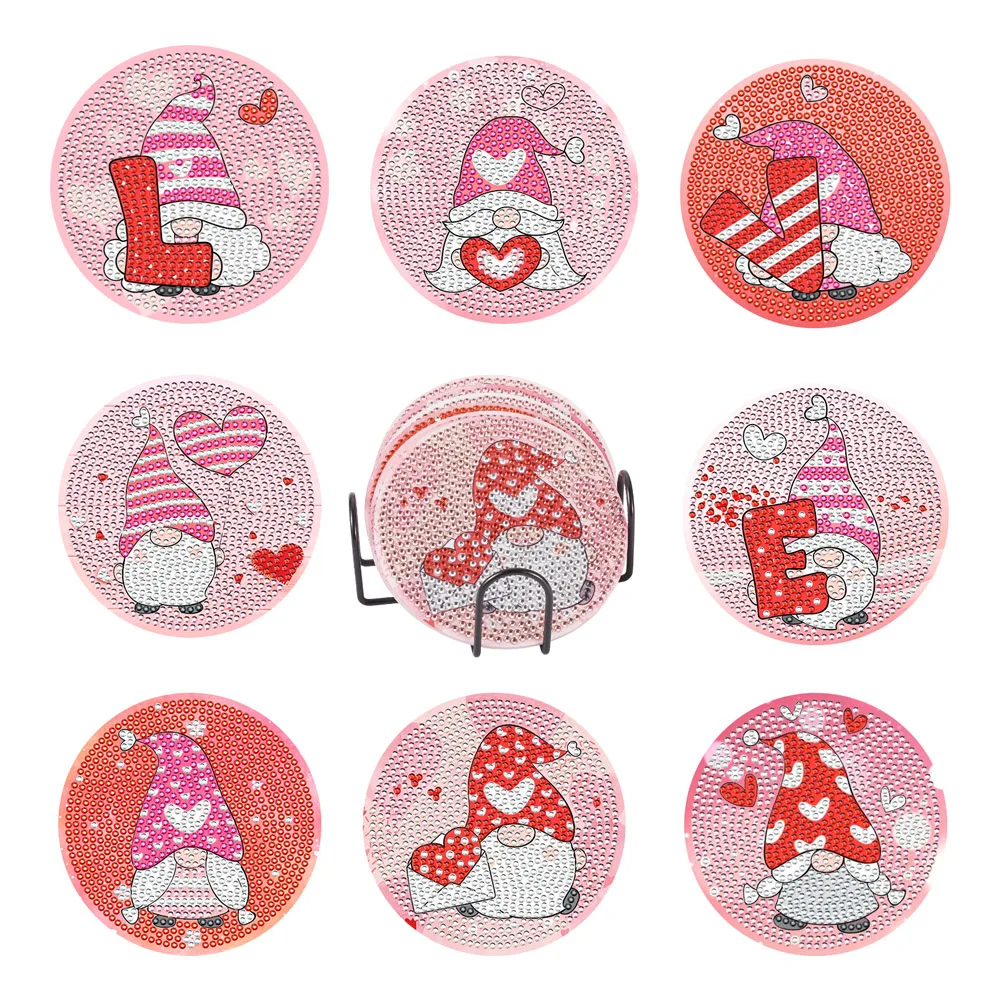 5D Butterfly Gnome Pattern DIY Resin Rhinestone Glue Clay Painting Cup Mat Kit with Coaster Holder Diamond Sticky Pen Tray Plate