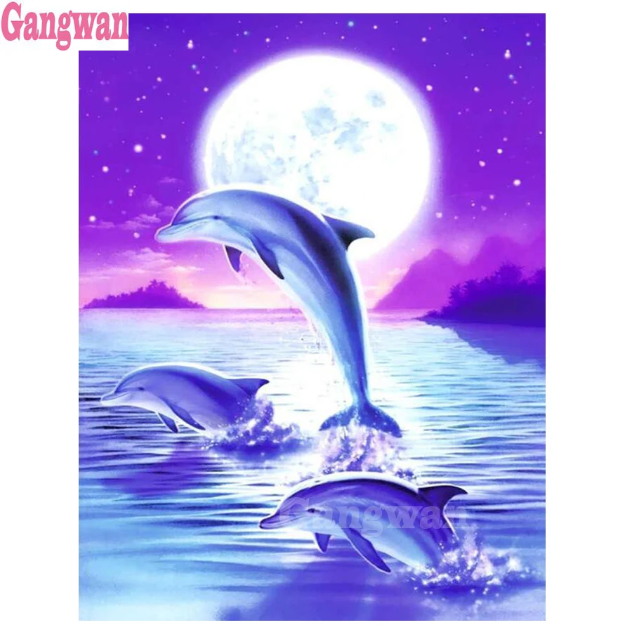 Новое поступление 5D алмазная вышивка diy живопись луна dophins картина искусственная