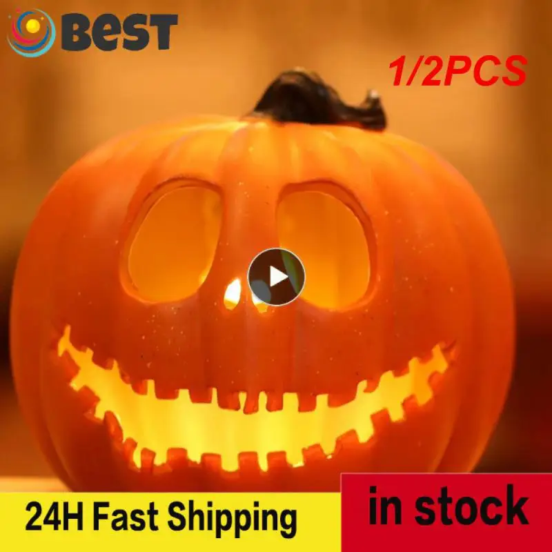 

1/2PCS Halloween Pumpkin Led Light Lamp Creative Lantern Decoration Flashing Light Gypsophila Ghost Festival Dress Up Glowing