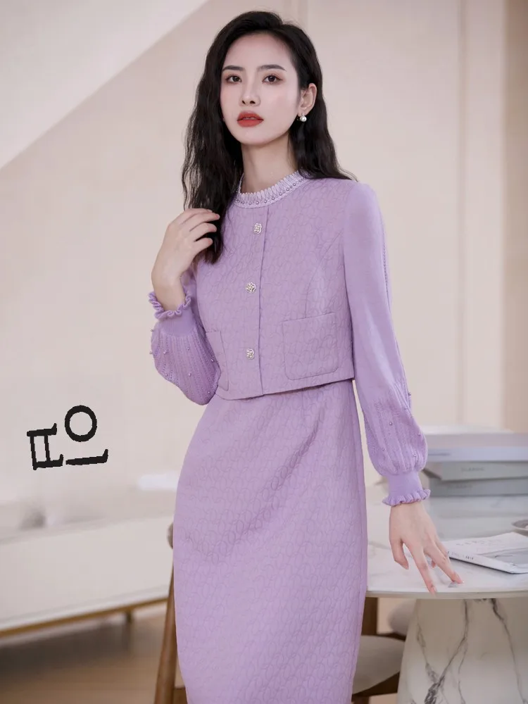 Buoubuou 2024 осеннее новое стеганое платье из мериносового флиса с торговым центром