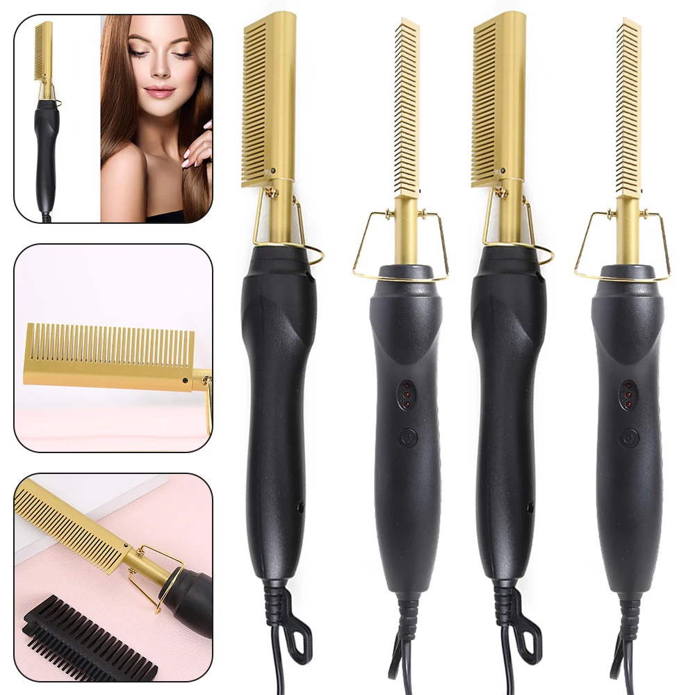 2 in 1 Hot Comb Straightener Electric Hot Heating Comb Hair Flat Iron Iron Multifunctional Straightening Styling Tool US/EU Plug