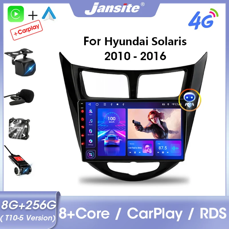 Jansite 2 din Android 11 Car Radio Stereo For Hyundai Solaris Verna Accent 1 2010-2016 Multimedia Video Player Carplay Auto DVD