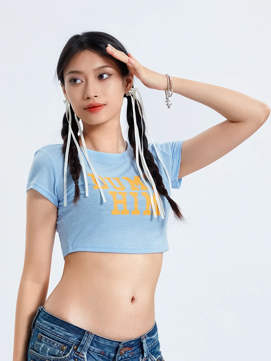 

Womens Y2K Print Crop Tops Cute Kawaii Punk Graphic Summer Short Sleeve Tee T-Shirts E-Girls Teen Clothes Streetwear(H Dump Him