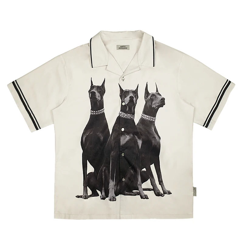 EMPTY REFERENCE 20SS Doberman Full Print Short Sleeve Shirt with Cuban Collar fashion streetwear loose