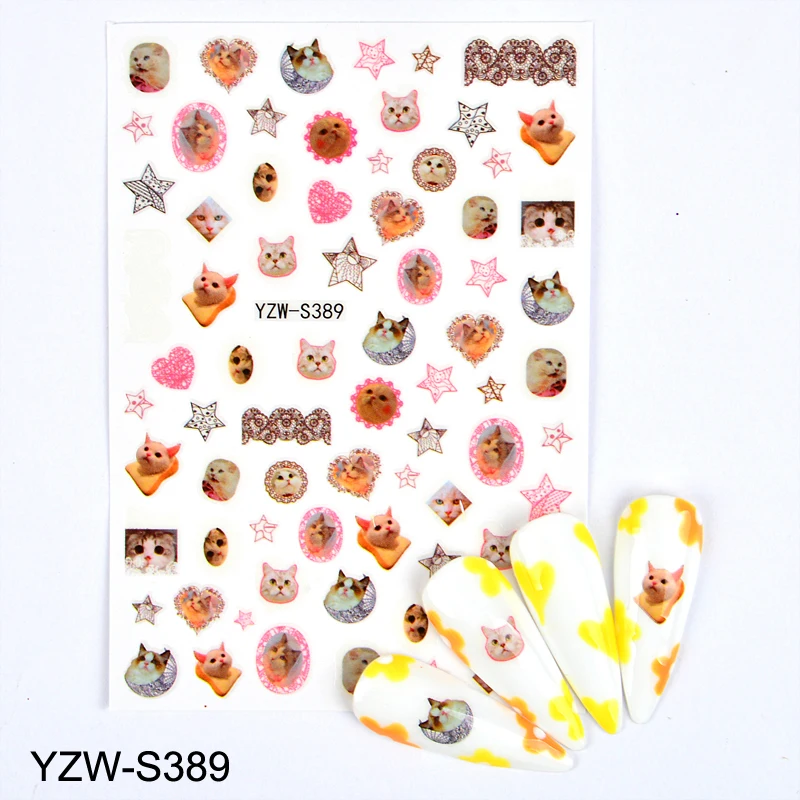 3D наклейки для ногтей розовый кот пентаграмма любовь сердце дизайнерские