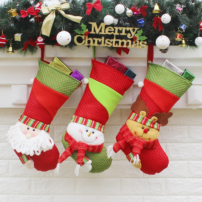 

2022 New Stockings Santa Claus Snowman Elk Fabric Gift Sacks Christmas Lovely Bag For Children Fireplace Tree Christmas Decor