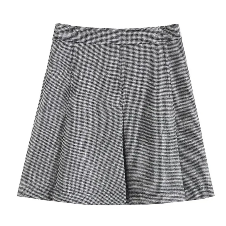 

Maxdutti England Style Houndstooth Vintage High Waist Pleated A-line Sexy Casual Skirt Women 2022 Spring Mini Skirt Women