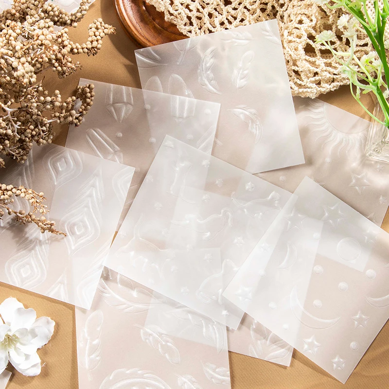 

20Pcs Material Paper White Transparent embossed plants sulfate Decoration base paper Sense Journaling supplies 110*135mm