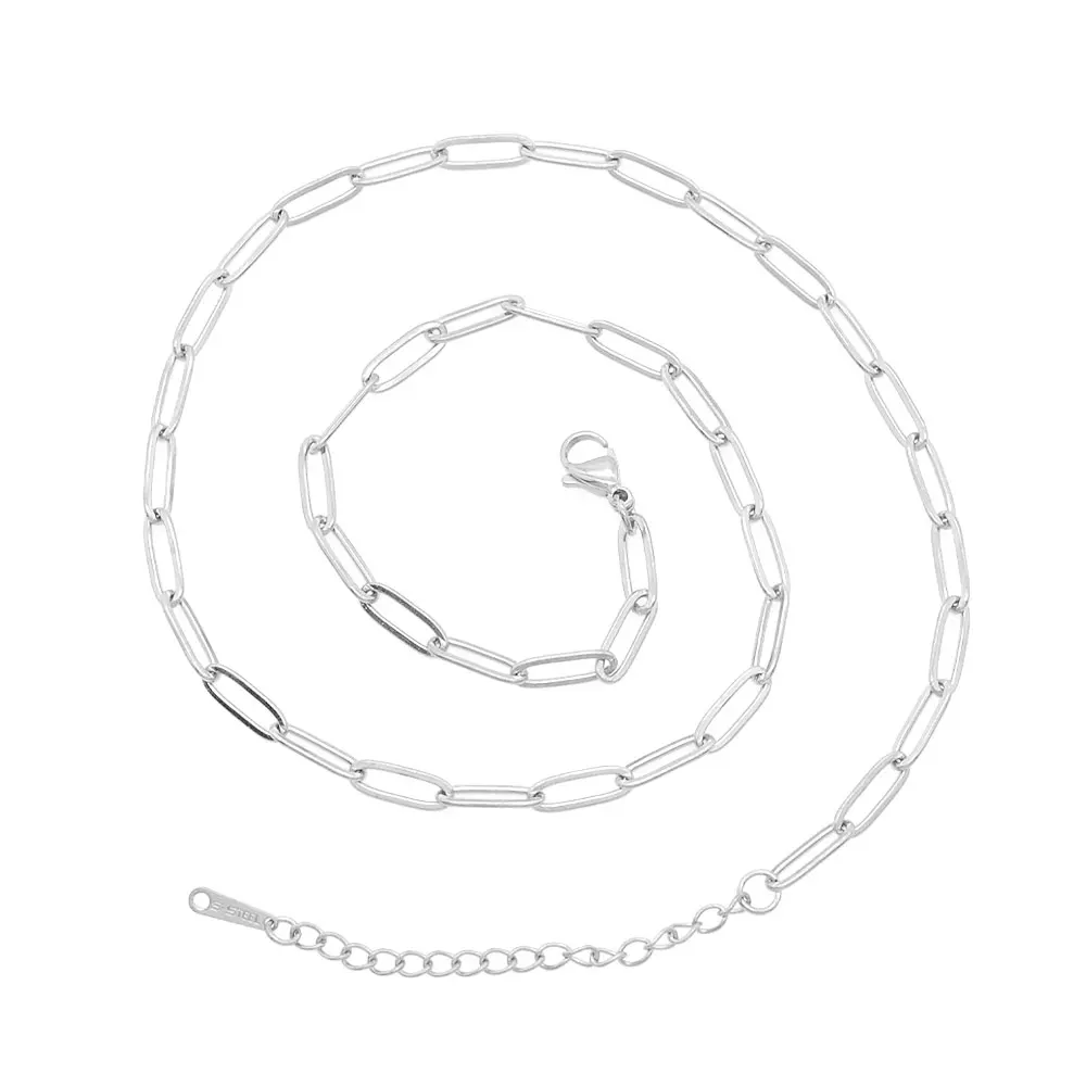 5pcs/lot Bulk Wholesale 304 Stainless Steel Paperclip Chain Necklace for DIY Jewelry Making 45+5cm Box Fiago Snake Curb - купить по