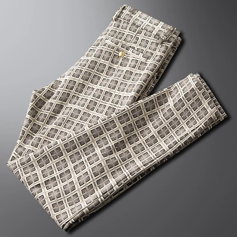 

Осенние Роскошные модные высококачественные повседневные Костюмные брюки, мужские облегающие клетчатые вязаные повседневные брюки, прямые простые высококлассные брюки