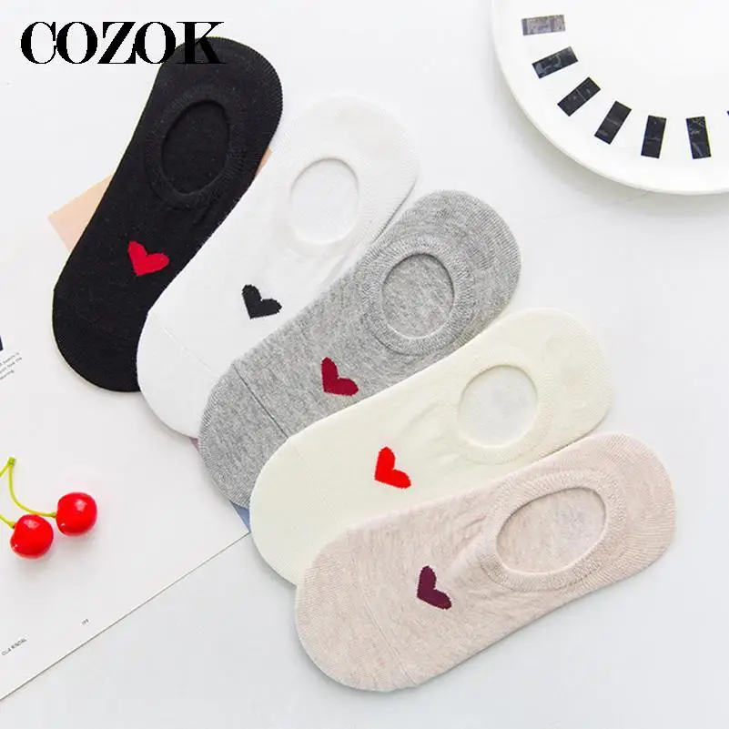 3pairs Quality Cotton Boat Socks Women Breathable Soft All-Match Female Sock Summer Autumn Women Love Heart Lady Invisible Socks